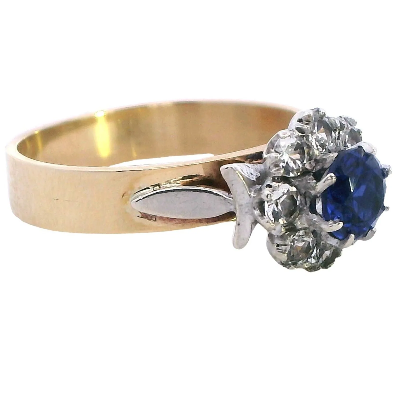 Stunning 9ct Yellow & White Gold Ring with 9 Radiant Synthetic Sapphire & Spinel