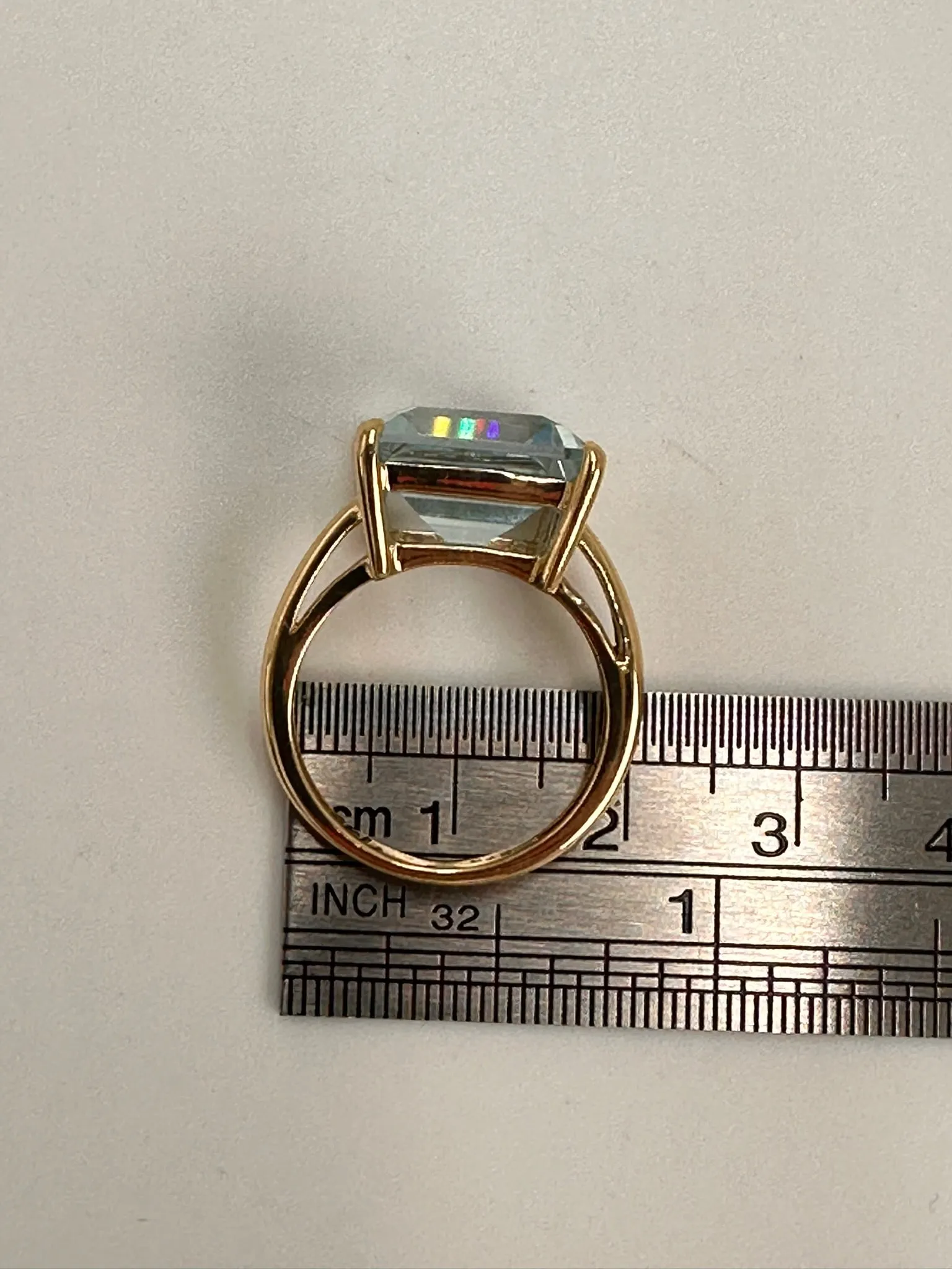 Stunning Yellow Gold Ring with Brilliant Light Blue Created Spinel
