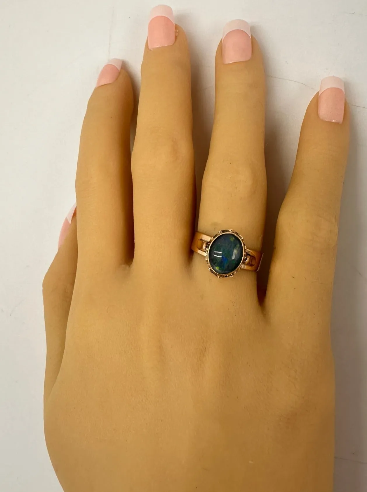 Sustainable Elegance: Radiant 9ct Yellow Gold Opal Triplet Ring