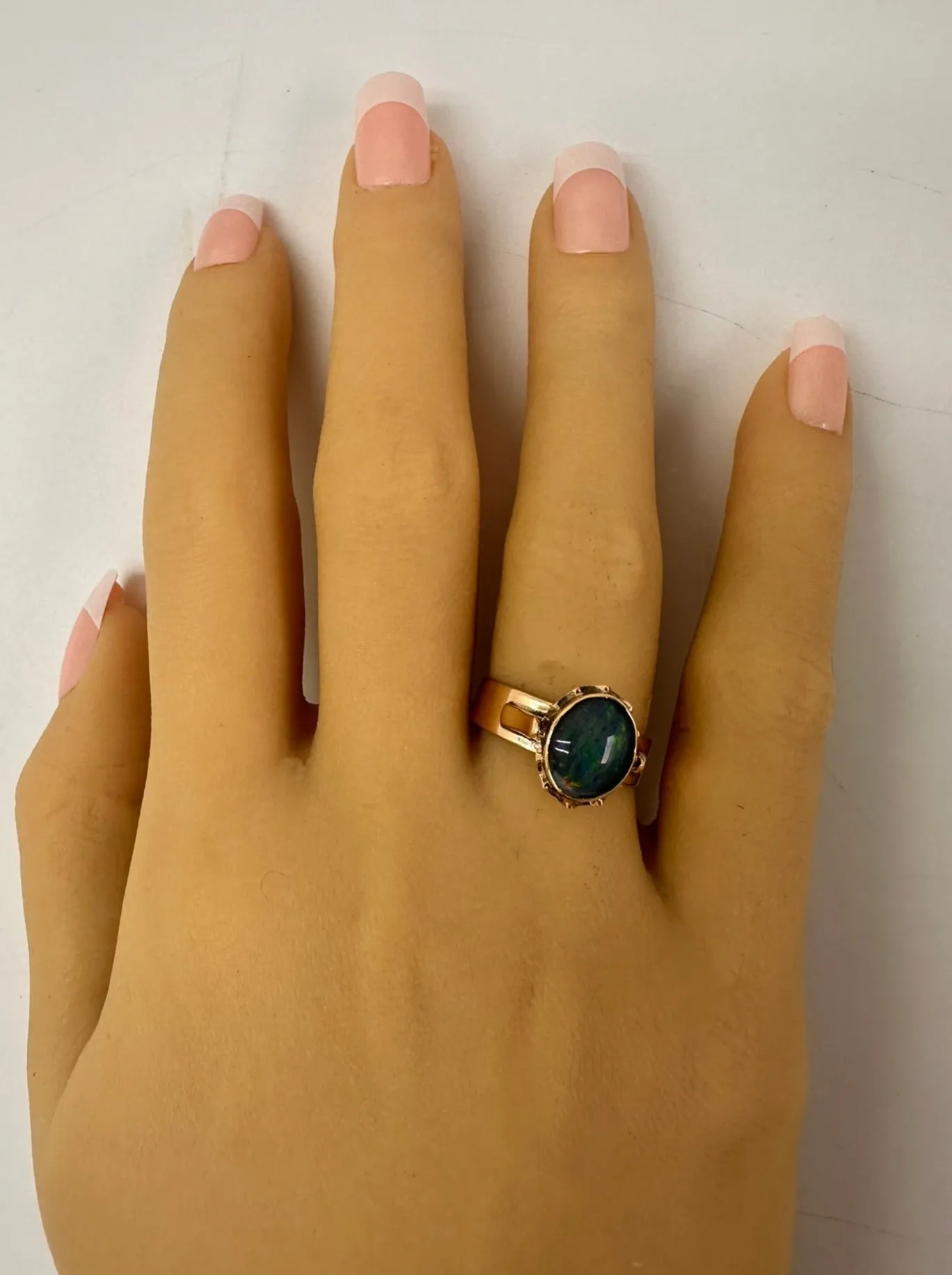 Sustainable Elegance: Radiant 9ct Yellow Gold Opal Triplet Ring