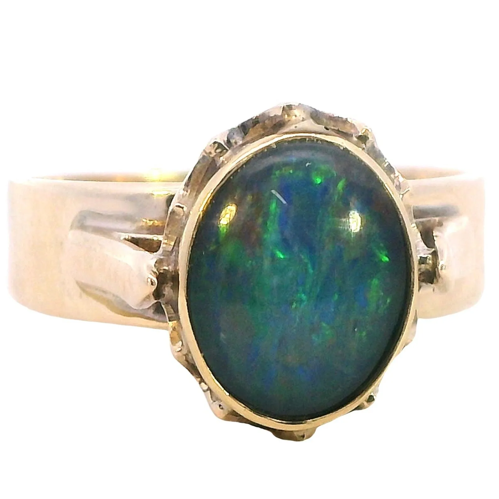Sustainable Elegance: Radiant 9ct Yellow Gold Opal Triplet Ring