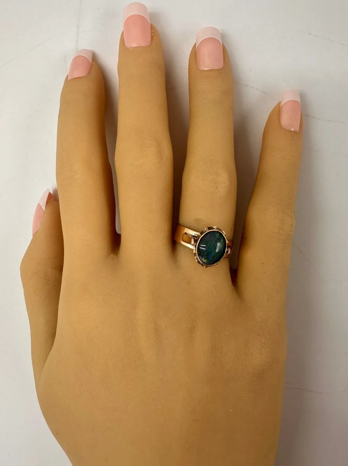 Sustainable Elegance: Radiant 9ct Yellow Gold Opal Triplet Ring