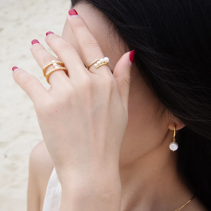 Swirl Ring w Freshwater Pearls