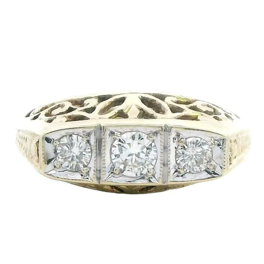 Timeless Vintage 9ct Yellow & White Gold Diamond Ring