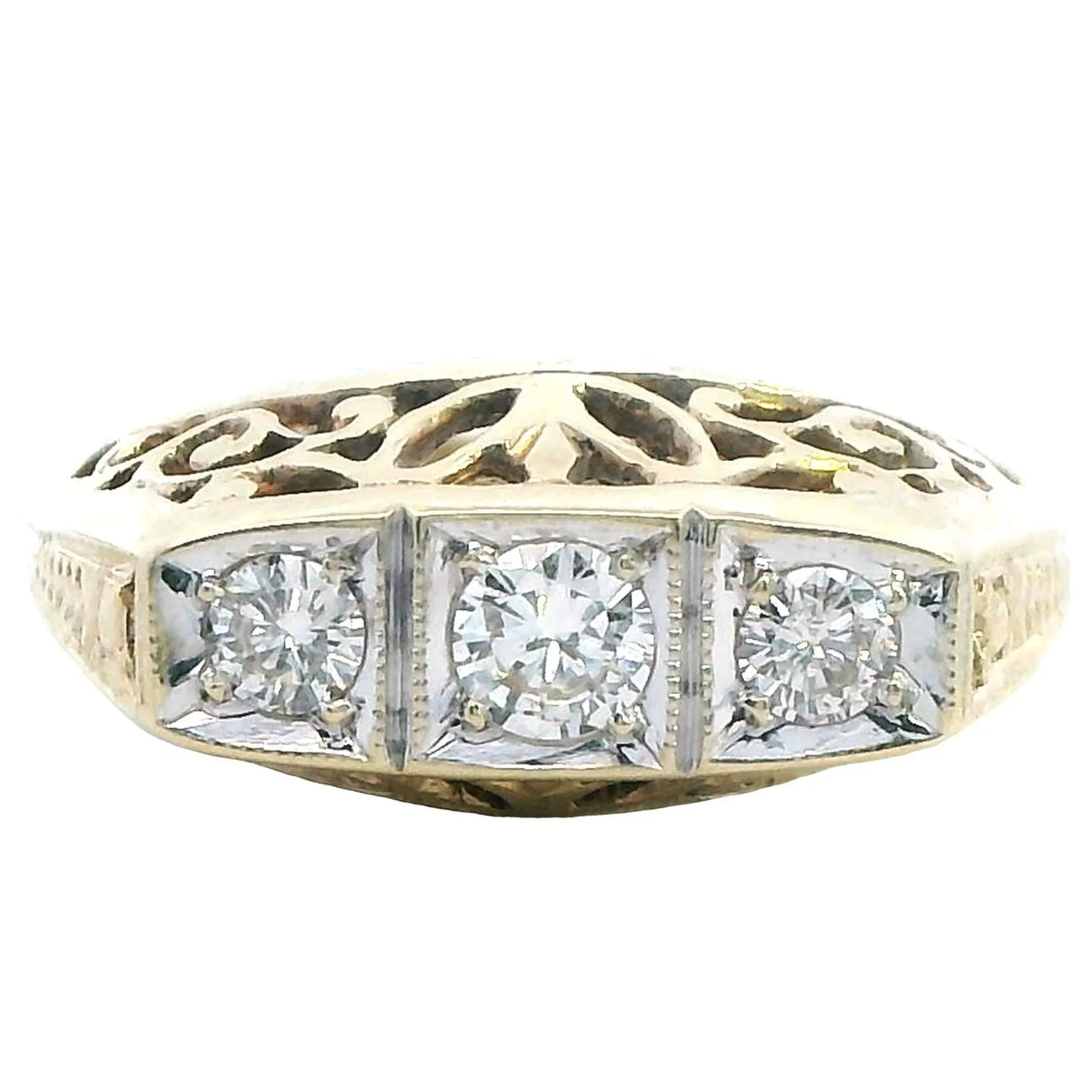 Timeless Vintage 9ct Yellow & White Gold Diamond Ring