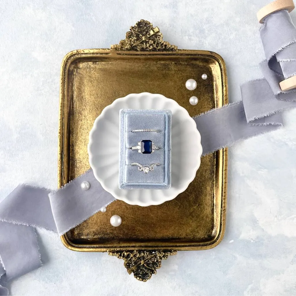 Triple Slot Velvet Ring Box Pastel Styling Kit