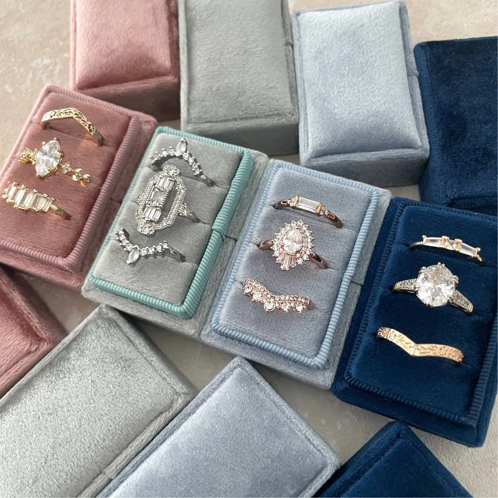 Triple Slot Velvet Ring Box Pastel Styling Kit