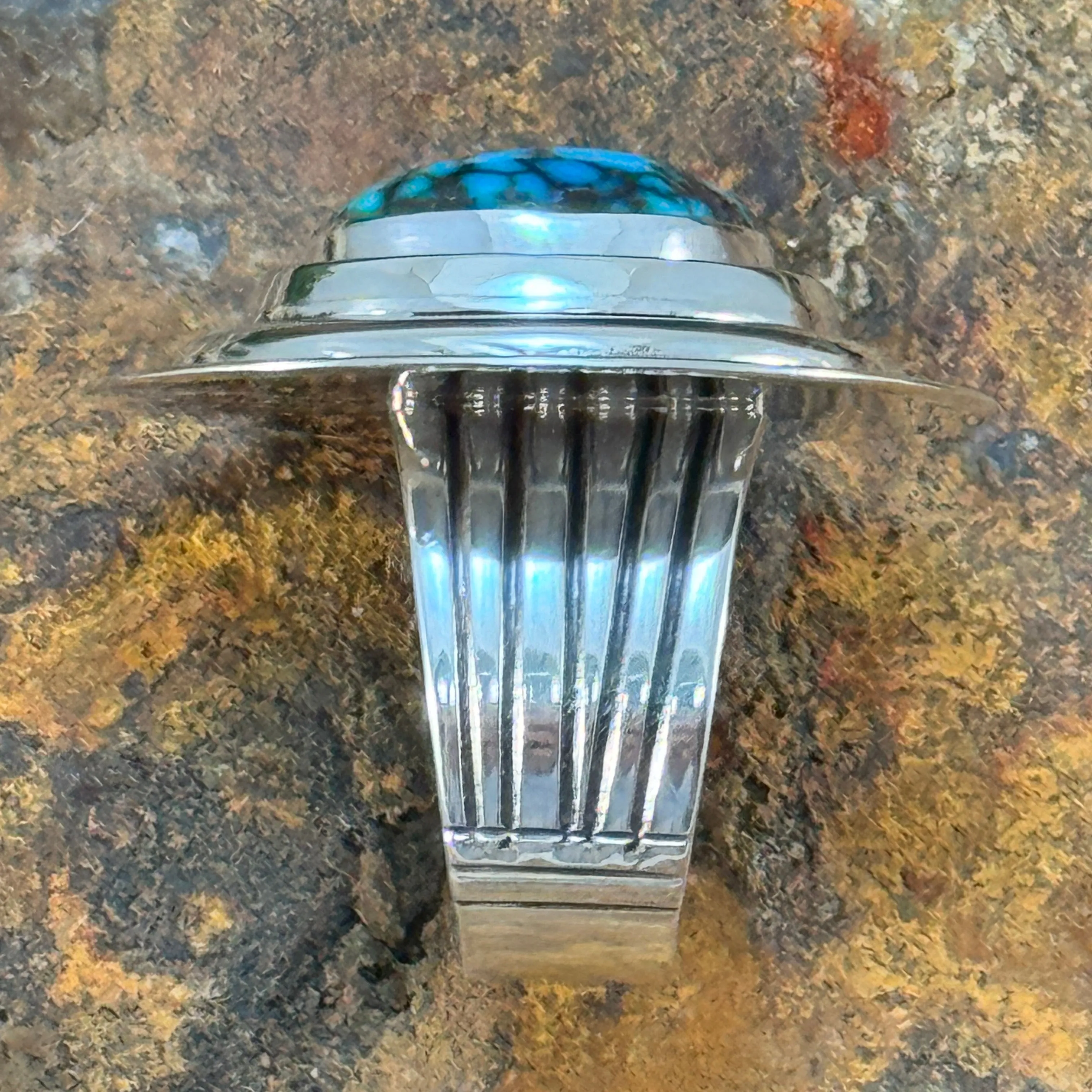 Turquoise Mountain Sterling Silver Ring by Leonard Nez Size 7.5