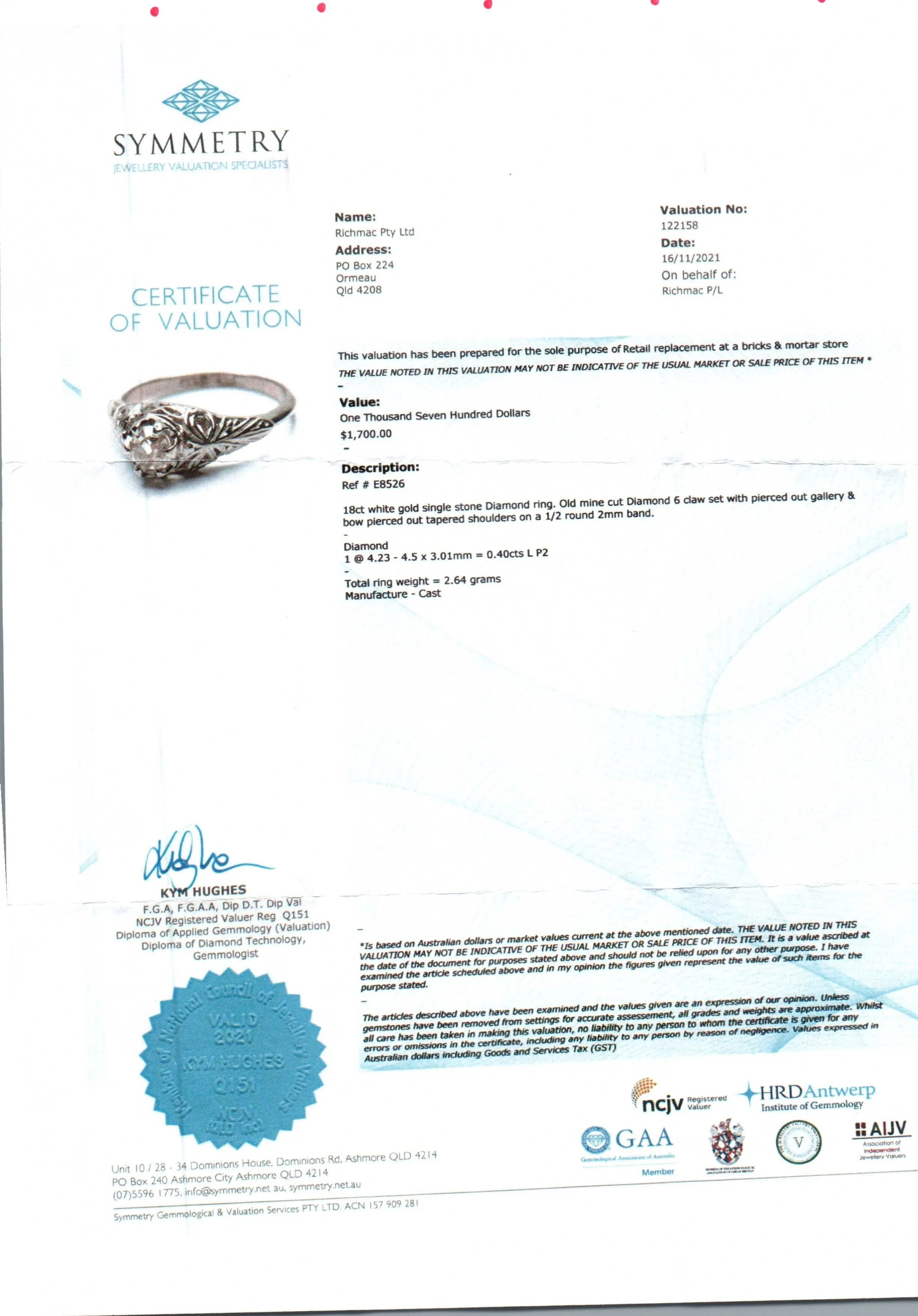Valentine Charm: 18ct White Gold Ring With Old Mine Cut Diamond Romantic Heirloom