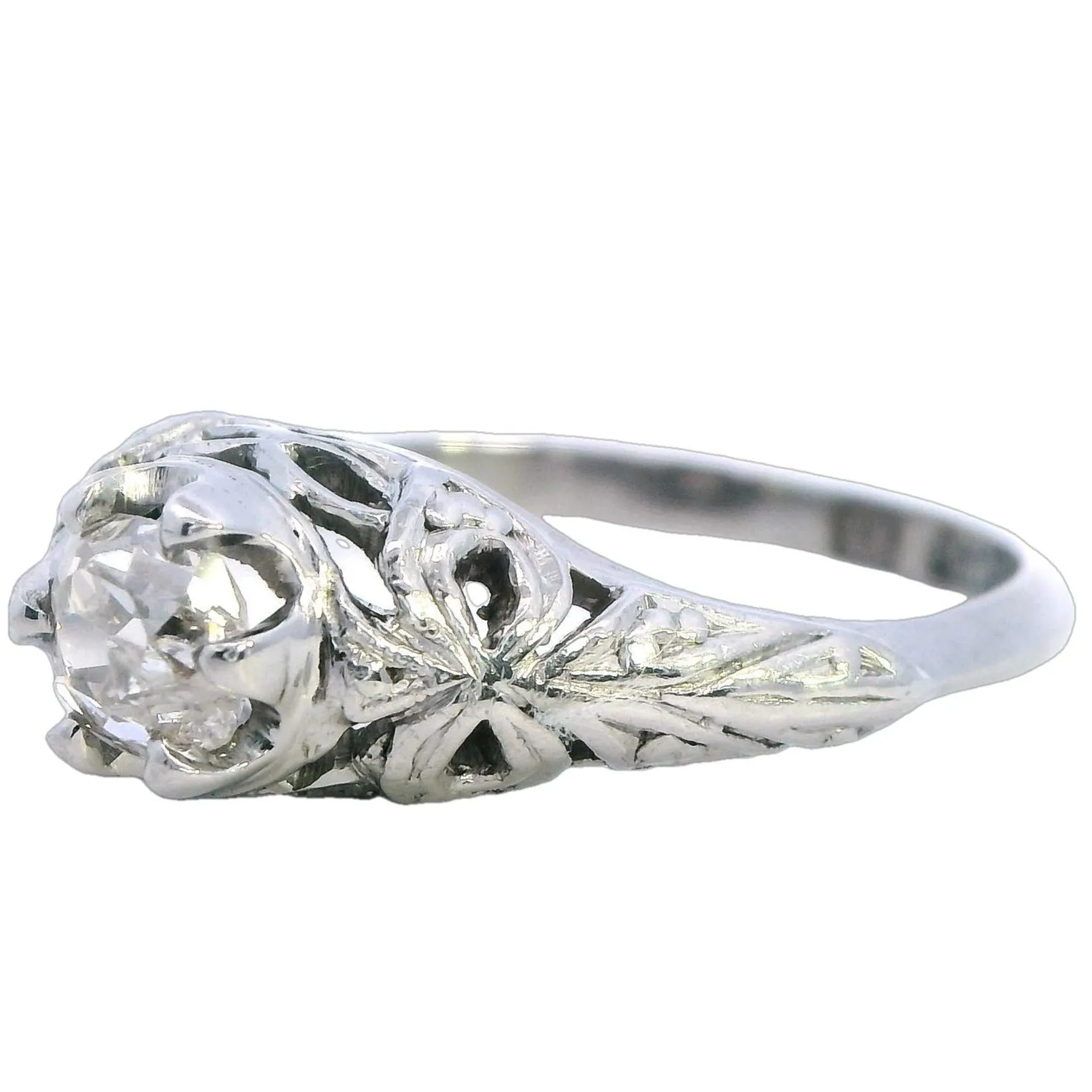 Valentine Charm: 18ct White Gold Ring With Old Mine Cut Diamond Romantic Heirloom