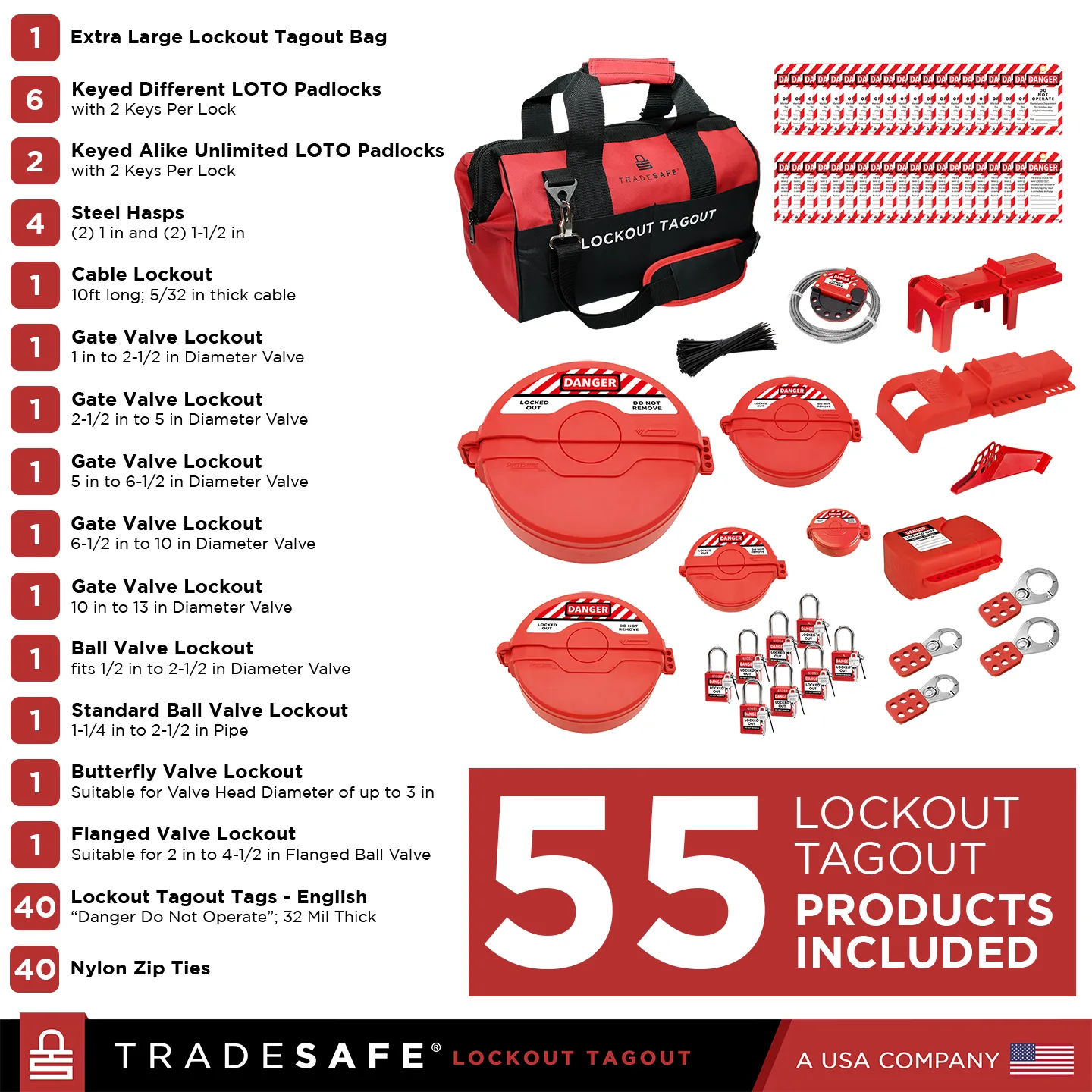 Valve Lockout Tagout Kit - 55 LOTO Devices