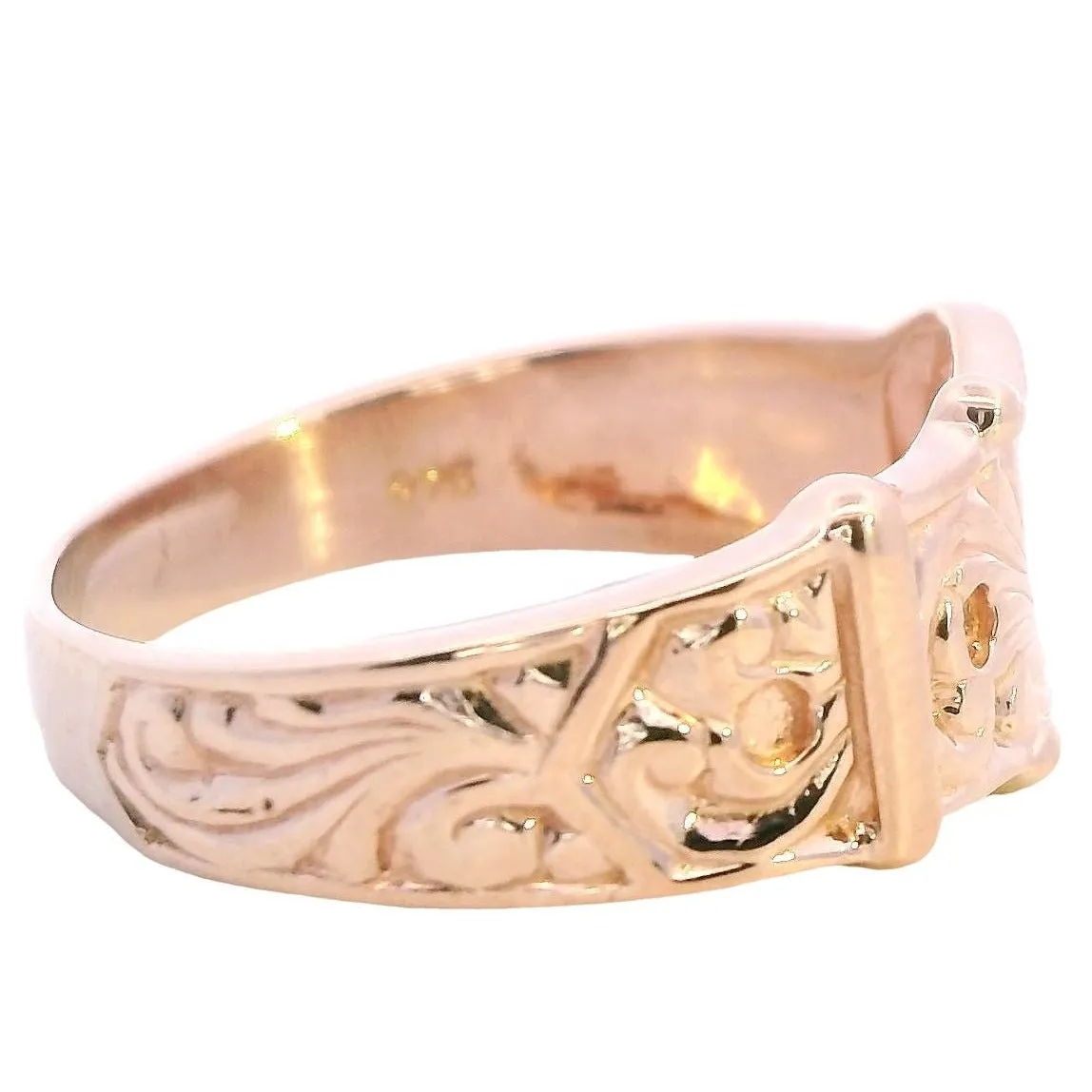 Vintage 9ct Yellow Gold Belt Buckle Ring - Unique Elegance