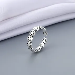 Vintage Ancient Silver Color Happy Smiling Face Open Rings for Women Punk Hip Hop Adjustable Ring Fashion Jewelry Best Gift