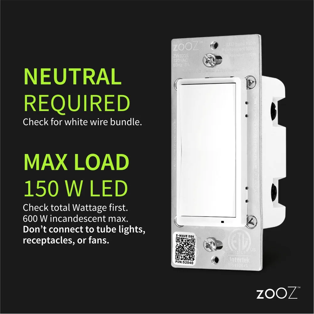 Zooz 800 Series Z-Wave Long Range S2 On / Off Wall Switch ZEN76 800LR